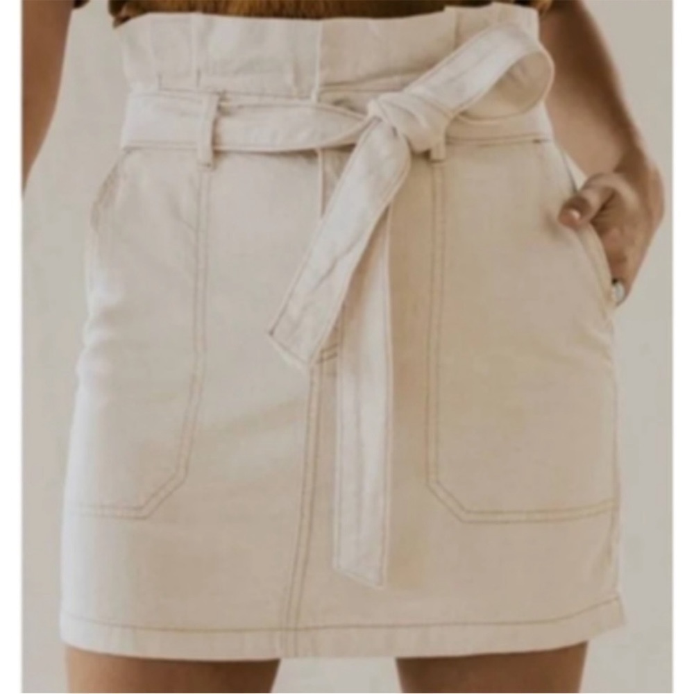 Free People Splendor In The Grass Oatmeal Denim Skirt Paper bag Waist